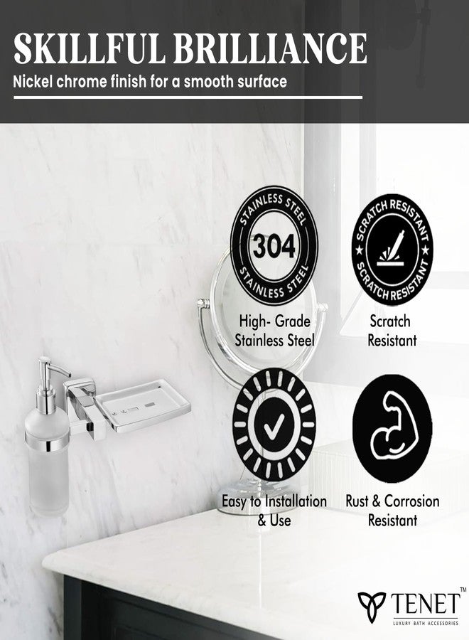 TENET Wall Mounted Soap Dish with Liquid Soap Dispenser | Stainless Steel Soap Tray with Pump Bottle Holder | 2 in 1 Bathroom Accessories Set (Chrome) | 1 Year Warranty - Image 3